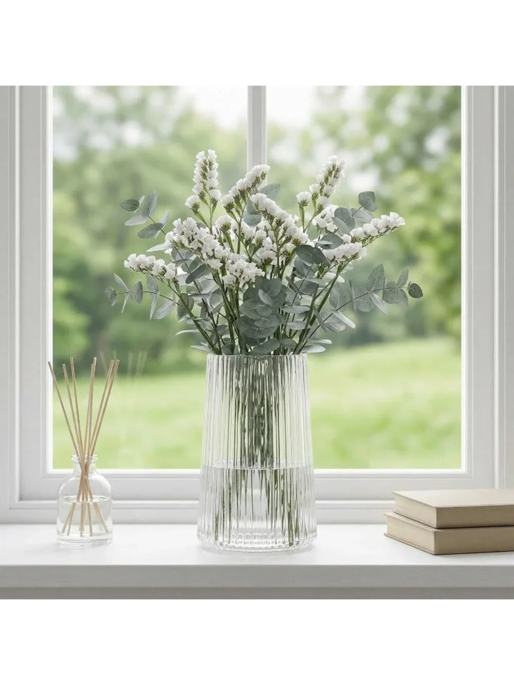 8 Inches Modern Clear Glass Vase Flower Bouquet Living Room Bedroom Home Deco